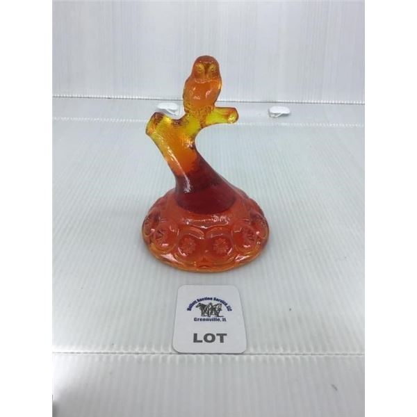 L E SMITH VINTAGE AMBERINA GLASS MOON & STARS OWL
