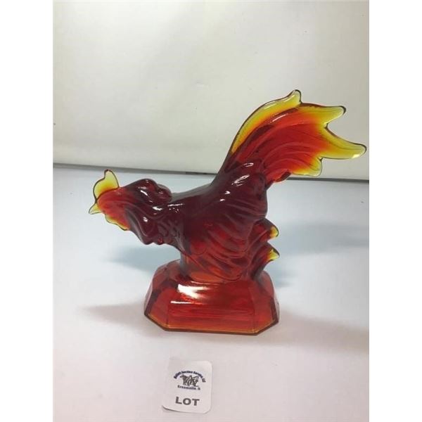 L E SMITH VINTAGE AMBERINA GLASS FIGHTING COCK