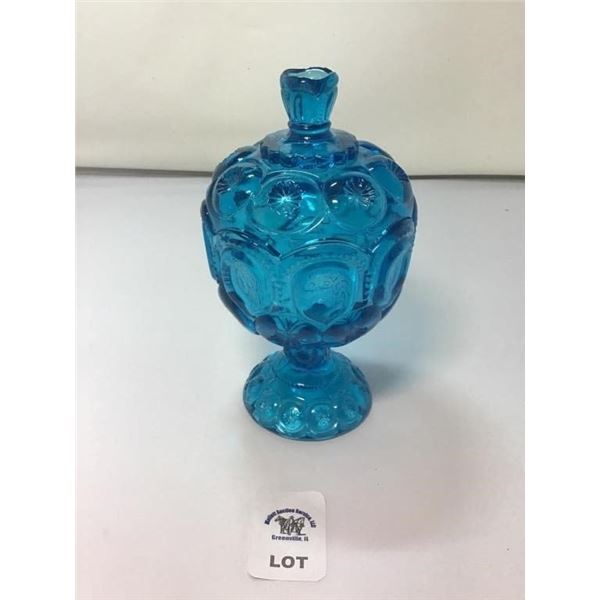 L E SMITH BLUE MOON & STARS COMPOTE 8 inches tall