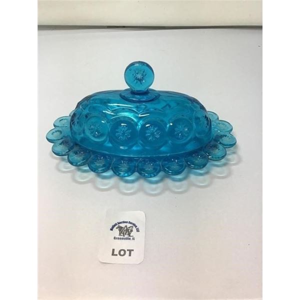 L E SMITH BLUE MOON & STARS COVERED BUTTER DISH