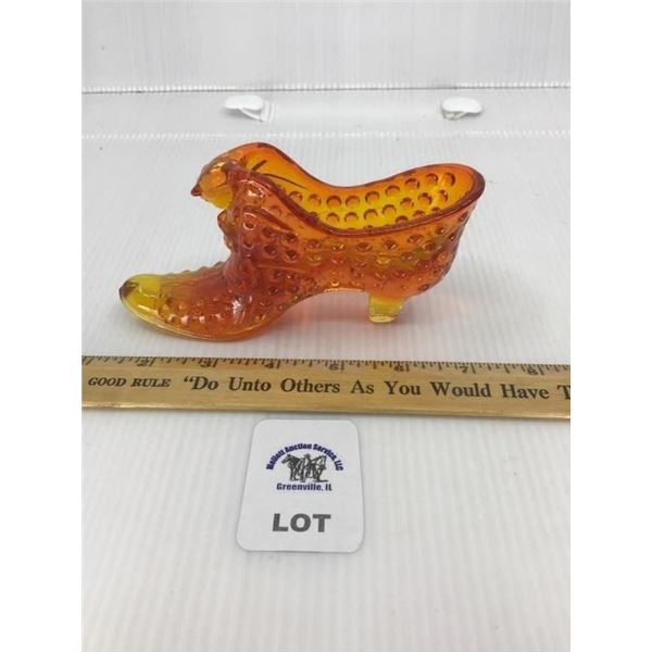 VINTAGE FENTON HOBNAIL AMBERINA GLASS SLIPPER