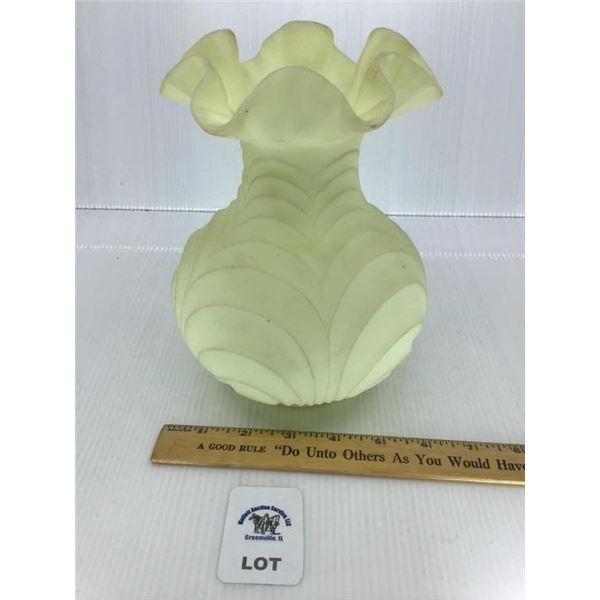 FENTON SATIN FROSTED GLASS VASE GREEN RUFFLED