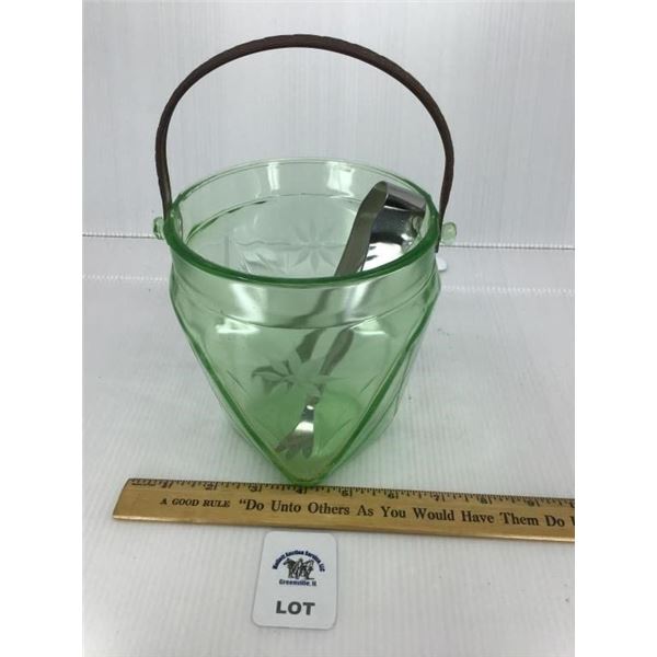 1920/30 VINTAGE DEPRESSION GLASS GREEN ETCHED I