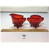 Image 1 : VINTAGE RED CREAMER & SUGAR SET