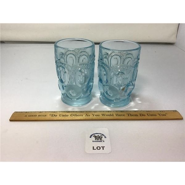 L E SMITH VINTAGE LIGHT BLUE GLASS MOON & STARS