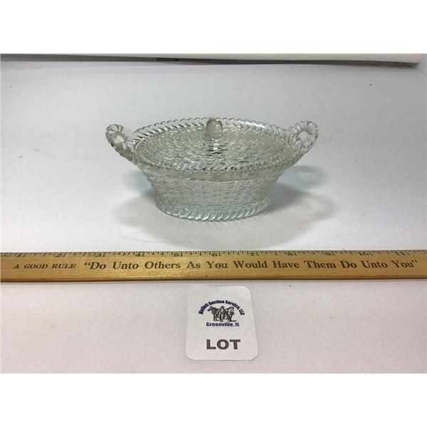 INDIANA GLASS BASKET WEAVE PATTERN COVERED BOWL