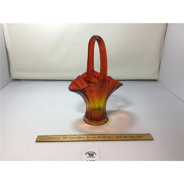 TIFFIN GLASS AMBERINA BASKET 10 inches tall