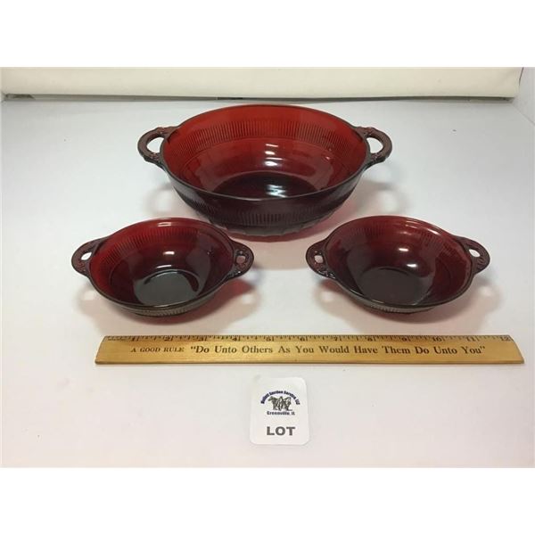 ANCHOR HOCKING ROYAL RUBY RED SERVING BOWLS 3 pcs