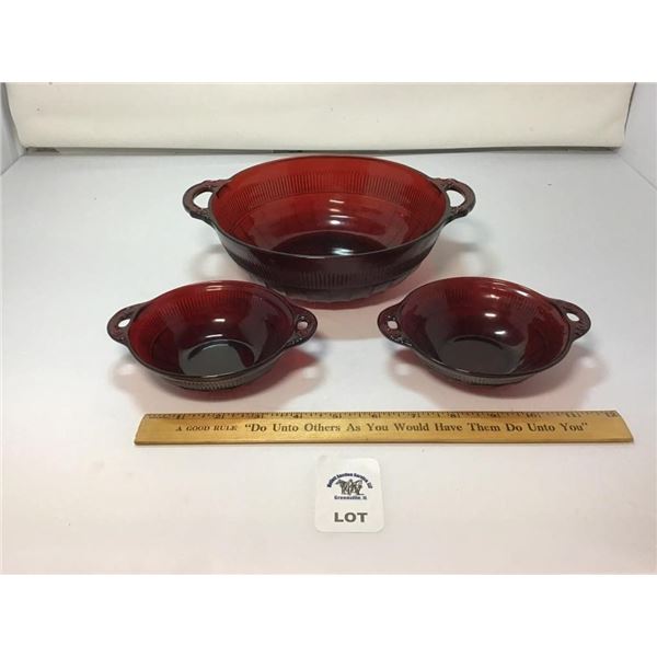 ANCHOR HOCKING ROYAL RUBY RED SERVING BOWLS 3 pcs