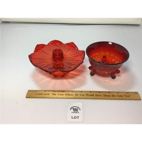RED AMBERINA CONSOLE CANDLE STICK, AMBERINA