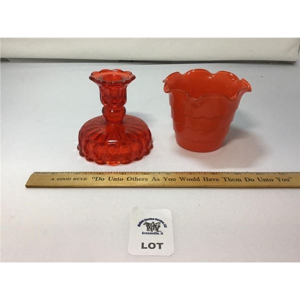 VINTAGE FIRE KING FIRED-ON FLOWER POT, ORANGE