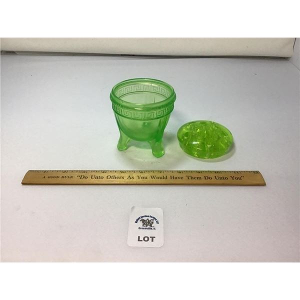 L E SMITH VINTAGE JARDINERE BOWL VASOLINE GLASS W