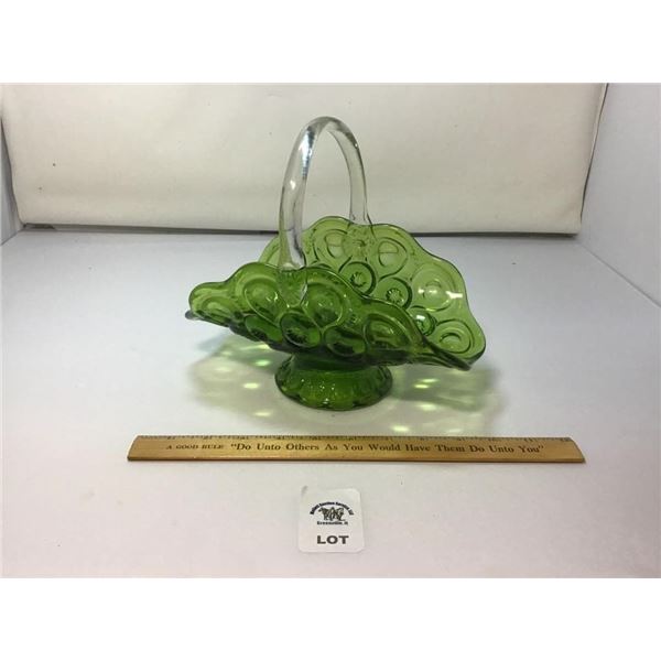 L E SMITH VINTAGE MOON & STARS GREEN GLASS SMALL
