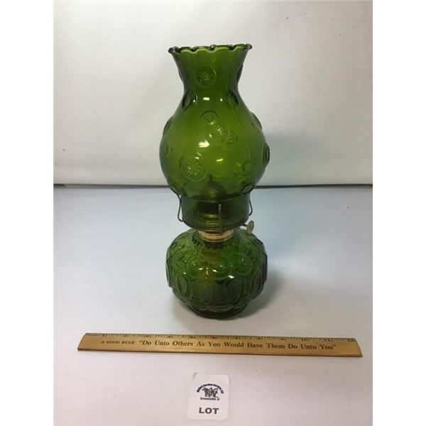 L E SMITH VINTAGE MOON & STARS GREEN GLASS OIL