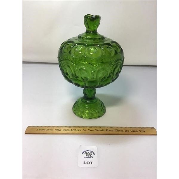 L E SMITH VINTAGE MOON & STARS GREEN GLASS