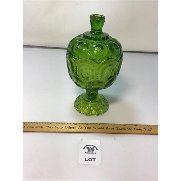 L E SMITH VINTAGE MOON & STARS GREEN GLASS SMALL