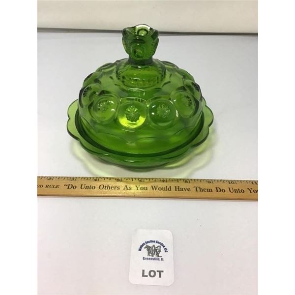 L E SMITH VINTAGE MOON & STARS GREEN GLASS