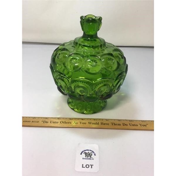 L E SMITH VINTAGE MOON & STARS GREEN GLASS