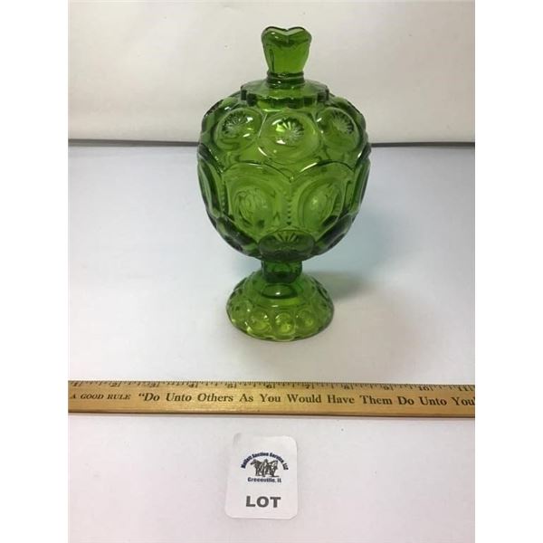 L E SMITH VINTAGE MOON & STARS GREEN GLASS SMALL
