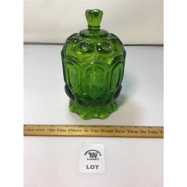 L E SMITH VINTAGE MOON & STARS GREEN GLASS CANDY