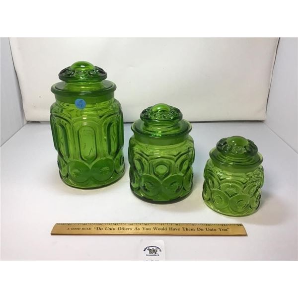L E SMITH VINTAGE MOON & STARS GREEN GLASS