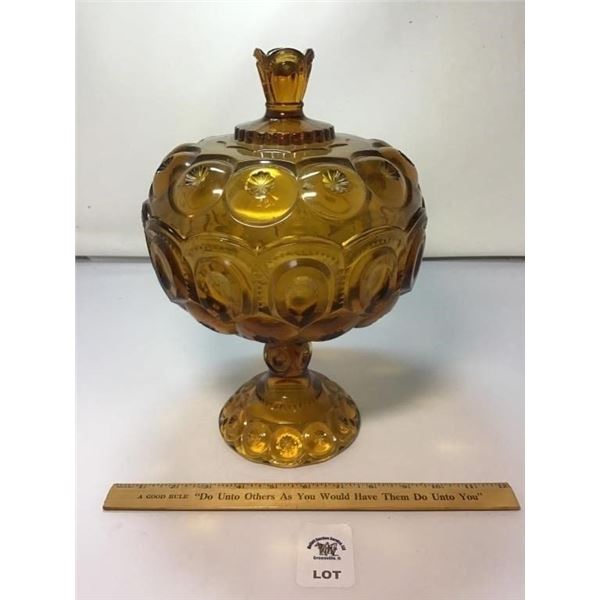 L E SMITH VINTAGE MOON & STARS AMBER GLASS