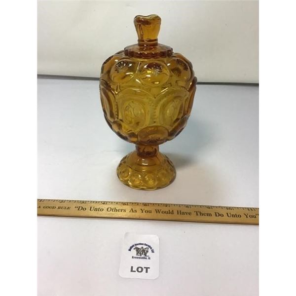 L E SMITH VINTAGE MOON & STARS AMBER GLAS SMALL