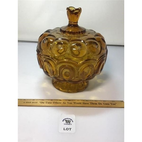 L E SMITH VINTAGE MOON & STARS AMBER GLASS LARGE