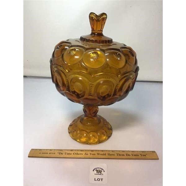 L E SMITH VINTAGE MOON & STARS LARGE AMBER GLASS