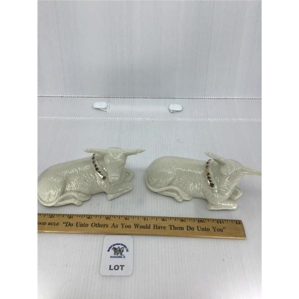 2 LENOX CHINA JEWELS NATIVITY SEATED OX