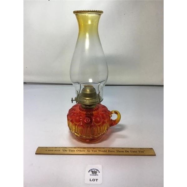 L E SMITH VINTAGE MOON & STARS AMBERINA OIL LAMP