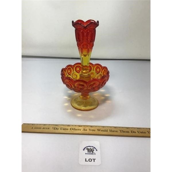 L E SMITH VINTAGE MOON & STARS AMBERINA EPERGNE