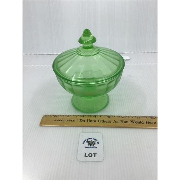GREEN DEPRESSION GLASS CANDY DISH