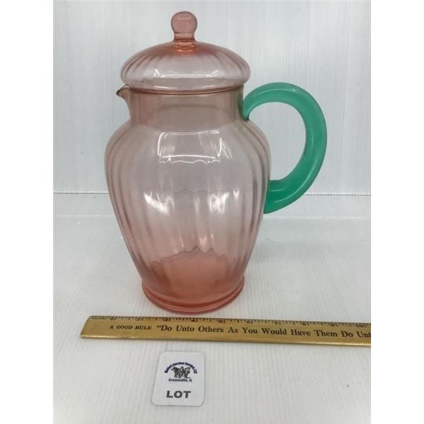 PINK GREEN DEPRESSION GLASS PITCHER