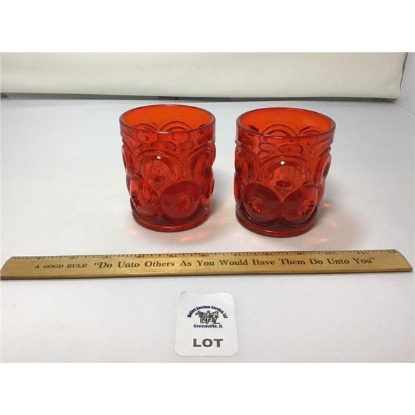L E SMITH VINTAGE MOON & STARS AMBERINA TUMBLERS