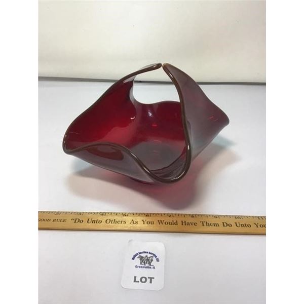 VIKING GLASS RUBY RED ART GLASS PINCHED BASKET