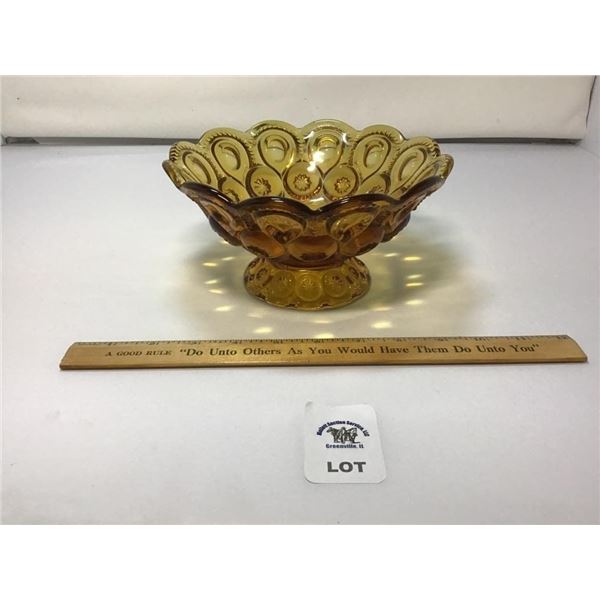L E SMITH VINTAGE MOON & STARS AMBER FOOTED BOWL