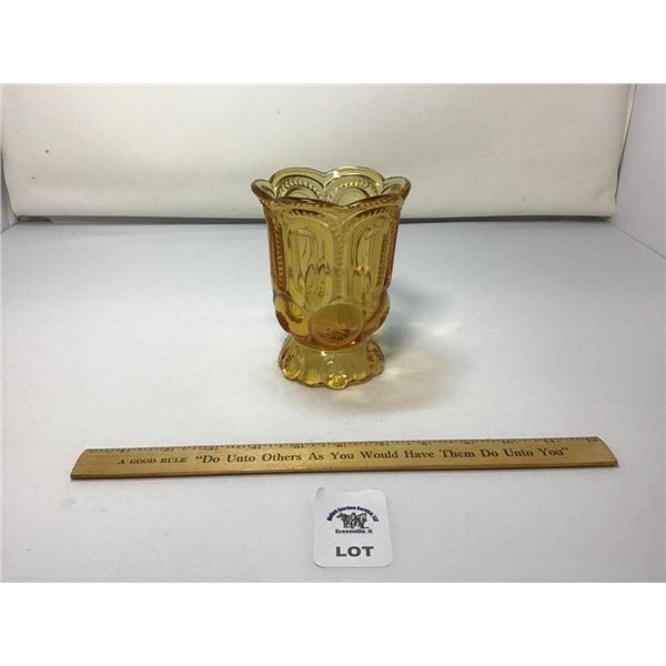 L E SMITH VINTAGE MOON & STARS AMBER GLASS CANDLE