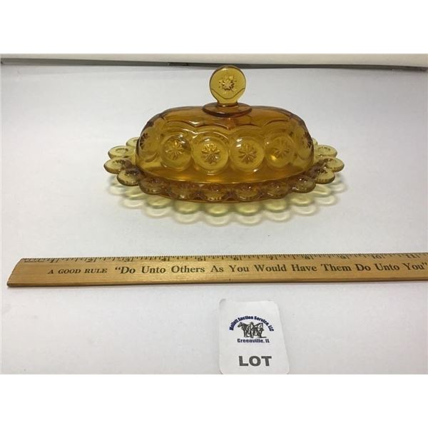 L E SMITH VINTAGE MOON & STARS AMBER GLASS