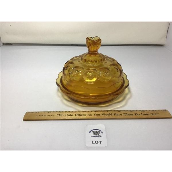 L E SMITH VINTAGE MOON & STARS AMBER GLASS CHEESE