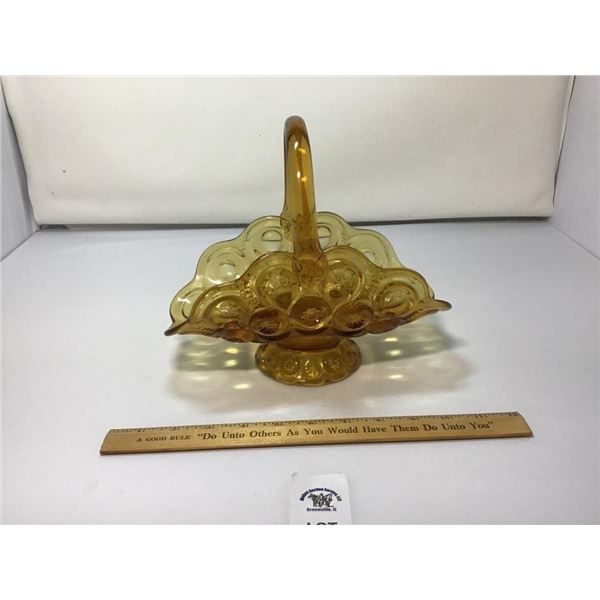 L E SMITH VINTAGE MOON & STARS AMBER GLASS BASKET
