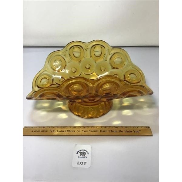 L E SMITH VINTAGE MOON & STARS AMBER GLASS FOOTED