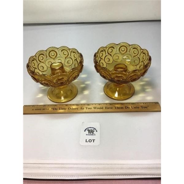 L E SMITH VINTAGE MOON & STARS AMBER GLASS CANDLE
