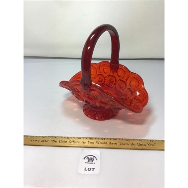 L E SMITH VINTAGE MOON & STARS RED GLASS BASKET