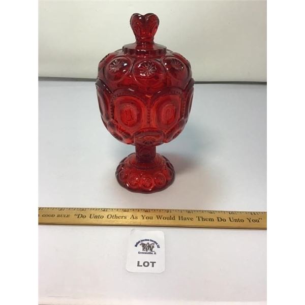 L E SMITH VINTAGE MOON & STARS RED GLASS SMALL