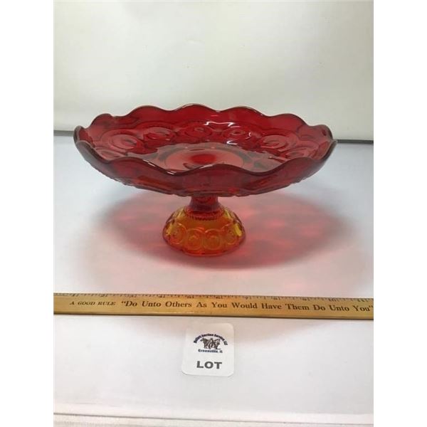 L E SMITH VINTAGE MOON & STARS AMBERINA GLASS PIE