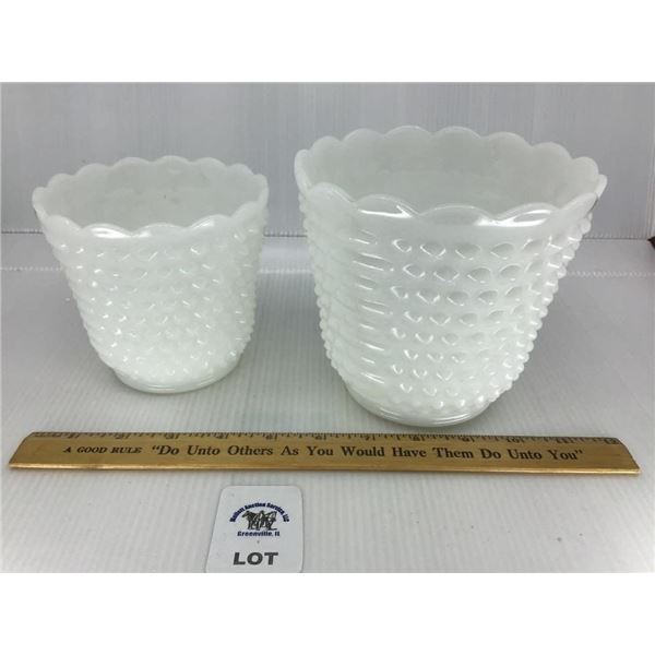 FIRE KING HOBNAIL MILK GLASS VASES