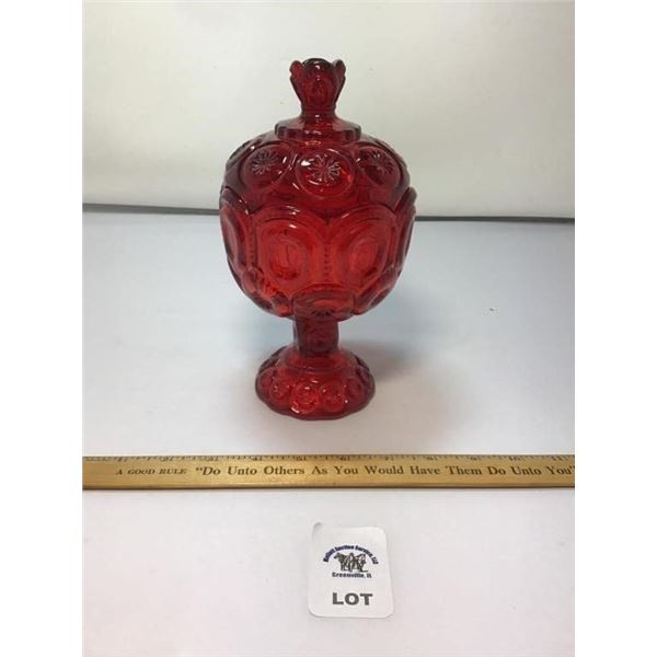 L E SMITH VINTAGE MOON & STARS RED GLASS COVERED