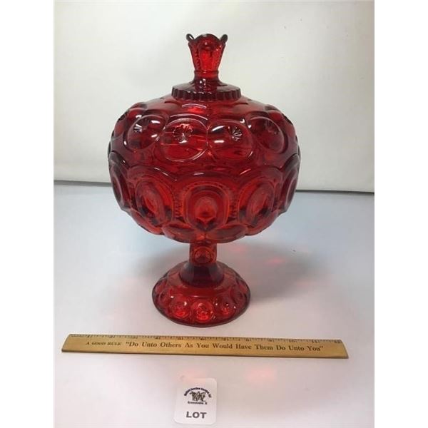 L E SMITH VINTAGE MOON & STARS RED GLASS PEDESTAL