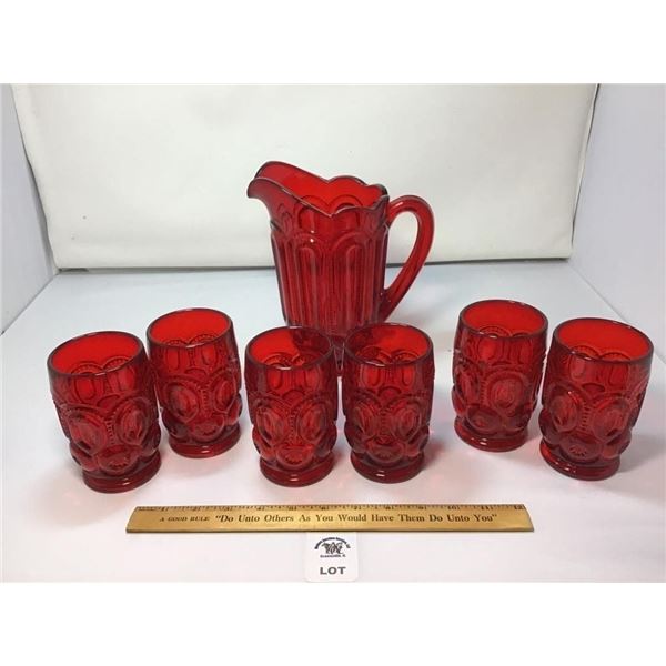 L E SMITH VINTAGE MOON & STARS RED GLASS 40 Oz